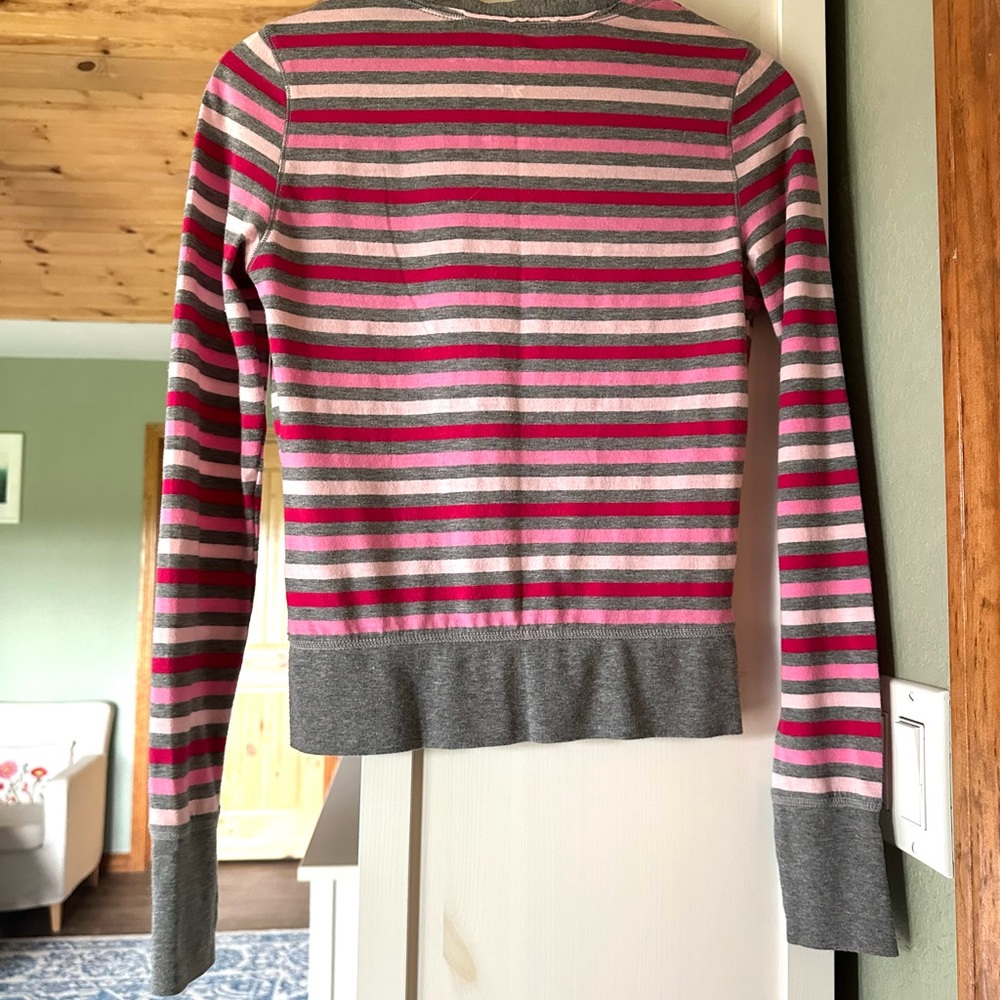 Aeropostale Striped V-Neck Cardigan Pink Gray Red SP - Picture 5 of 11